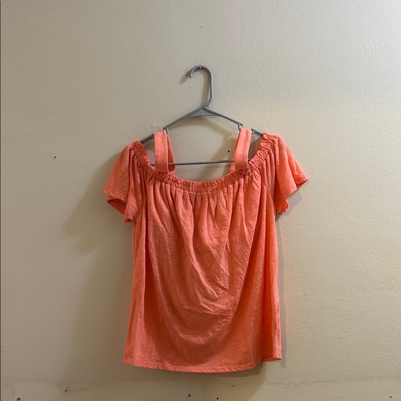 Motherhood Tops - Motherhood Off-Shoulder Coral Blouse
